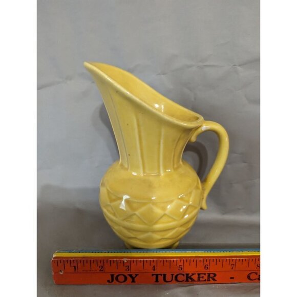 Vintage Pitcher yellow USA 808  home decor accents Farmhouse 8 in - Picture 6 of 10